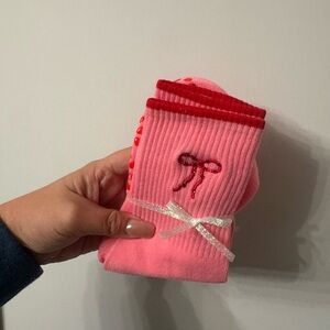 Pink and Red Bow Pilates Socks